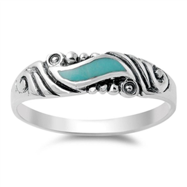 Sterling Silver Swirl Ring - Simulated Turquoise - C711Y23JMO3