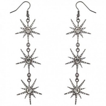Lux Accessories Hematite Crystal Rhinestone Three Tier Starburst Dangle Earrings - C017YE7GLZR