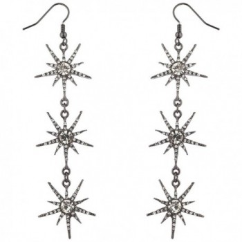 Lux Accessories Hematite Crystal Rhinestone Three Tier Starburst Dangle Earrings - C017YE7GLZR