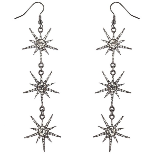 Lux Accessories Hematite Crystal Rhinestone Three Tier Starburst Dangle Earrings - C017YE7GLZR