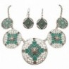 Aztec 5 Disk Cutout Southwestern Look Silver Tone Boutique Style Necklace Earrings Set - BLUE - C412L7M59Q1