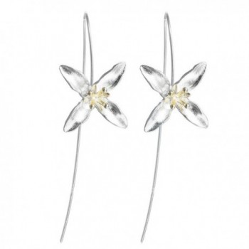 Flower Golden Stamen Dangle Drop Threader Earrings Chain Earrings 925 Sterling Silver - CT12O2RUQR5