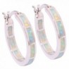 CiNily Created Blue Pink White Fire Opal Women Jewelry Gemstone Rhodium Plated Hoop Earrings 7/8" - White - CF12N0D3ULV