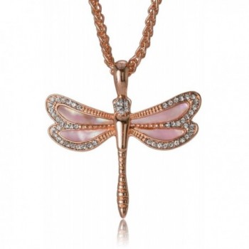 Dragonfly Pink Shell Designer Rose Gold-tone Necklace & Earring Set By Jewelry Nexus - Rose Gold-tone - C211D0RAKLP