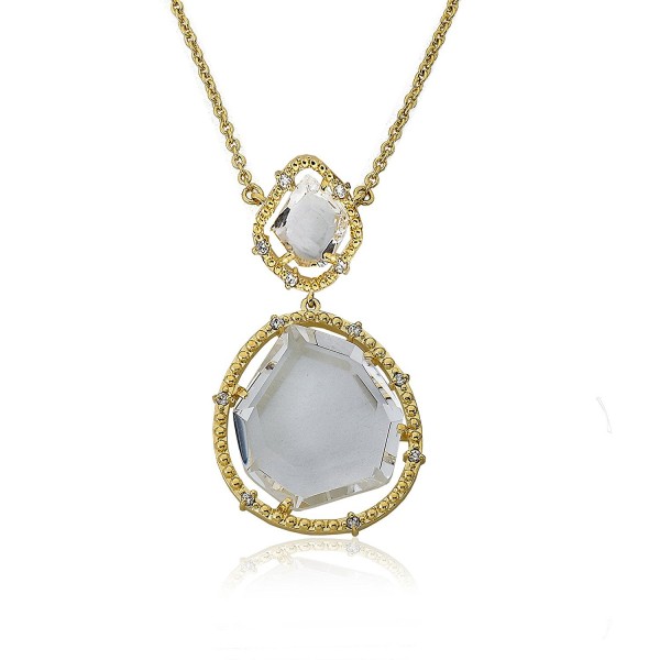 Riccova "Sliced Glass" 14k Gold-Plated Clear Sliced Glass Double Drop Pendant Chain Necklace - CL11R5SQX5X