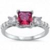 Princess Cut Simulated Ruby & Round Cubic Zirconia Fashion .925 Sterling Silver Ring Sizes 4-11 - C311OH4CZQJ