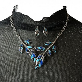 Peony T Crystal Necklace Earrings Leave Blue in Women's Jewelry Sets