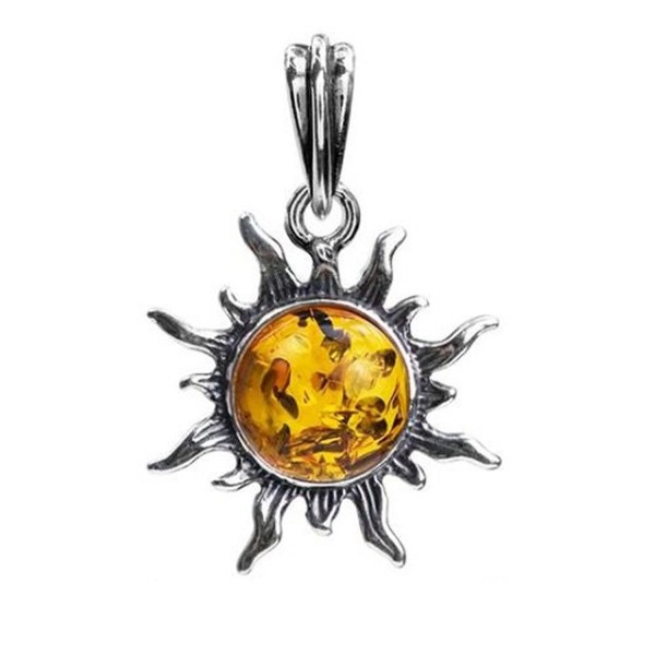 Amber Stirling Silver 925 Small Round Sun Pendant - CG182INE5X6