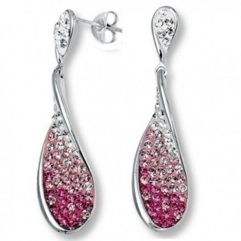 Sterling Silver Tear Drop Dangle Earrings made with Pink and White Swarovski Crystals - CK11C9EWYP1
