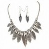 Tribal Look Multi Feather Leaves Silver Tone Statement Short Necklace Earrings Set - CC11YR857LZ