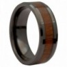 MJ 8mm Black Ceramic Wedding Band Natural Acacia Koa Wood Inlay Comfort Fit - CR11TITQ6A3