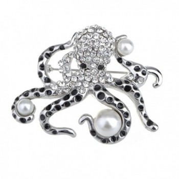 Alilang Silver Tone Faux Pearl Clear Crystal Colored Rhinestones Octopus Brooch Pin - CV1163ZK7MJ