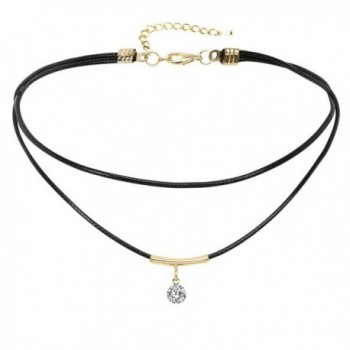 AnaZoz Jewelry Women's Velvet Choker Neckless Round Crystal Pendant- Black Gold Tassel Chain Necklaces - C912NYYSXHX