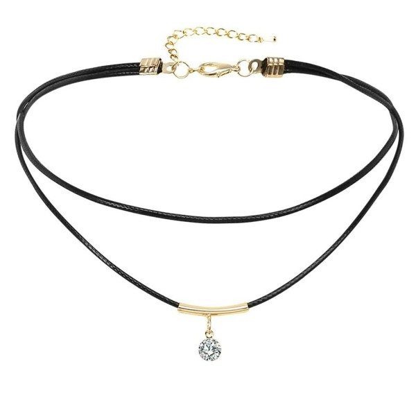 AnaZoz Jewelry Women's Velvet Choker Neckless Round Crystal Pendant- Black Gold Tassel Chain Necklaces - C912NYYSXHX