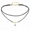 AnaZoz Jewelry Women's Velvet Choker Neckless Round Crystal Pendant- Black Gold Tassel Chain Necklaces - C912NYYSXHX