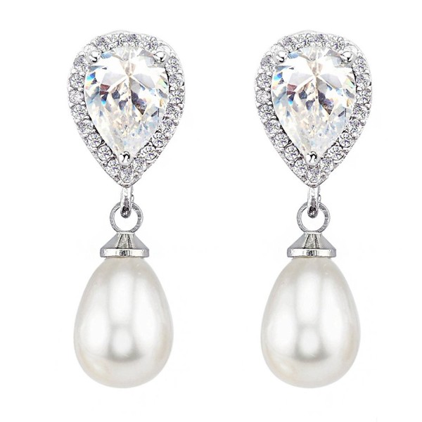 SELOVO Teardrop Cubic Zirconia Pierced Drop Earrings Luxury Jewelry Silver Tone - white - CJ12I52Y6XD