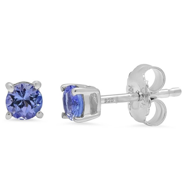 Round Tanzanite Stud Earrings Set in Sterling Silver 1/2ct tgw Real Genuine Tanzanite - CA115EXJT4D