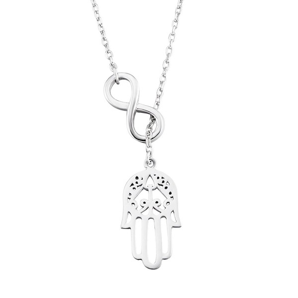 YFN Women Choker 925 Sterling Silver Infinity Love Good Luck Hamsa Fatima Hand Necklace Rolo Chain 18" - CE12N604M5F