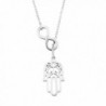 YFN Women Choker 925 Sterling Silver Infinity Love Good Luck Hamsa Fatima Hand Necklace Rolo Chain 18" - CE12N604M5F