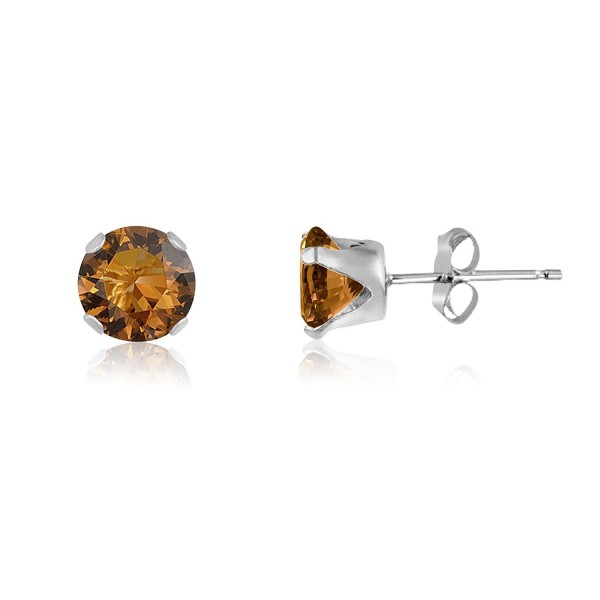 Round 6mm Coffee Brown CZ Stud Earrings (2.86 cttw) Sterling Silver- 14k Yellow or Rose Goldplate - CT11IWLBGXL