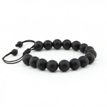 Natural Black Matte Onyx 10mm Lucky Gemstone Bead Adjustable Pull & Tied Bracelet Fits All Men Women - C311YNEYU0R