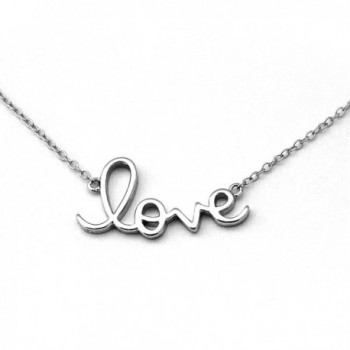 Solid Sterling Silver Rhodium Plated "Love" Pendant Necklace- 18" - CS11HBNAPQT