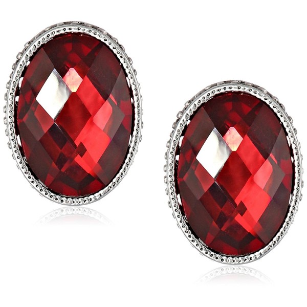 1928 Jewelry "1928 Red Jeweltones" Silver-Tone Siam Red Faceted Oval Button Stud Earrings - C111FTA3AWL