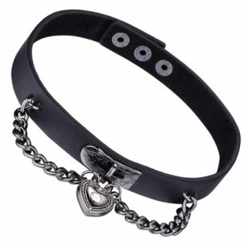 Fashion Women Men Cool Punk Goth Heart-Shape Lock Link Leather Collar Choker Necklace - CR12KHSVCPN