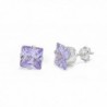 Sterling Silver Light Purple 7mm Square Cubic Zirconia CZ Stud Earrings - C8117WZJOEB