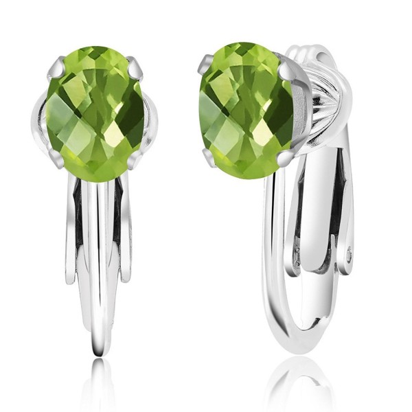 1.70 Ct Oval Checkerboard Green Peridot 925 Sterling Silver Clip-On Earrings - C811OQB7851