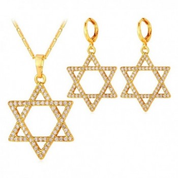 CZ Star of David Pendant Necklace & Platinum Plated Star Dangling Earrings Jewish Jewelry Set For Women - Gold - CS12MYXM9P7