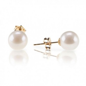 PAVOI 18K Gold Plated Sterling Silver Round Stud White Simulated Shell Pearl Earrings - CQ12LAQLFTN