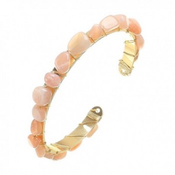 Fettero Bracelet Natural Stone Handmade Women Gemstone Cuff Wrap 14K Gold Fill Charm Bangle - Pink - CX1854CKU66