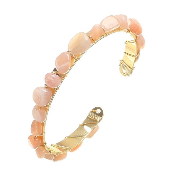 Fettero Bracelet Natural Stone Handmade Women Gemstone Cuff Wrap 14K Gold Fill Charm Bangle - Pink - CX1854CKU66