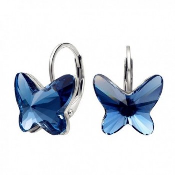 EleQueen Sterling Butterfly Earrings Swarovski - Denim Blue - CB12JRYJ9AR