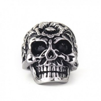 EVBEA Womens Skull Ring Statement Rock Black Flower Skeleton Viking Rings - CW129L7CR5Z