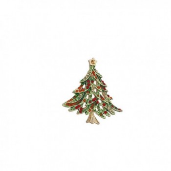 Lux Accessories Christmas Xmas Holiday Goldtone Red and Green Tree Brooch Pin - CG12NZPGKQC