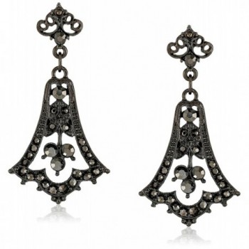 Downton Abbey "Jet Memento Boxed" Jet Edwardian Pave Fleur Hematite Accent Stones Drop Earrings - CN11FM4JTBR