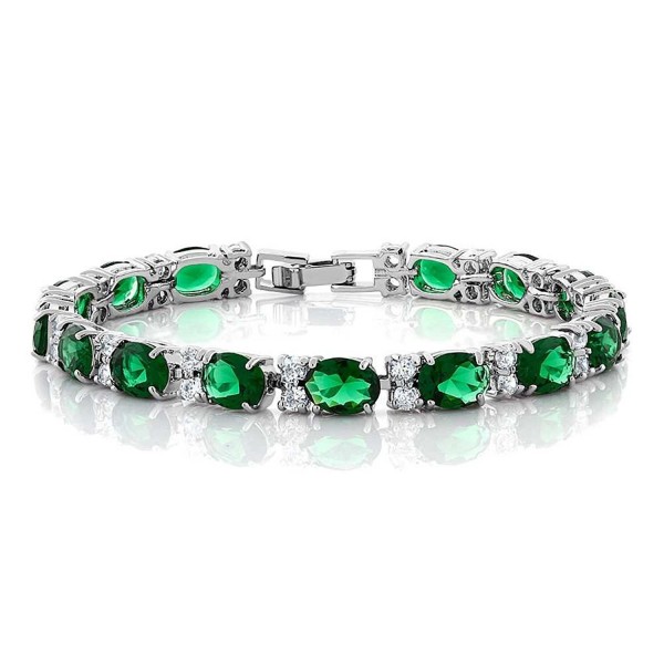 40.00 Ct Oval & Round Green Color Cubic Zirconias CZ Tennis Bracelet 7 Inch - CR11KCRXKOB