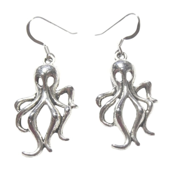 Octopus Dangle Earrings Steampunk Nautical Squid Kraken Silver French Earwires In Gift Box - C611G7DHBWB