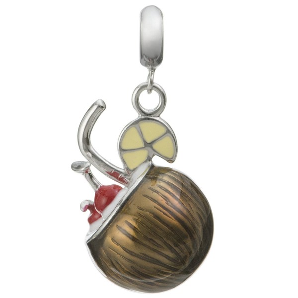 Rhodium-plated Sterling Silver Coconut Cocktail Drink Enamel European Style Dangle Bead Charm - CI18692KDNL