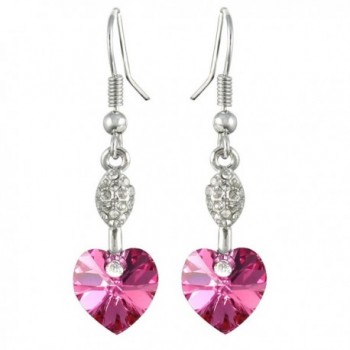 Sparkling Oval Dangle Heart Shaped Swarovski Elements Crystal Rhodium Plated Drop Earrings - Pink - CG118WEIV95