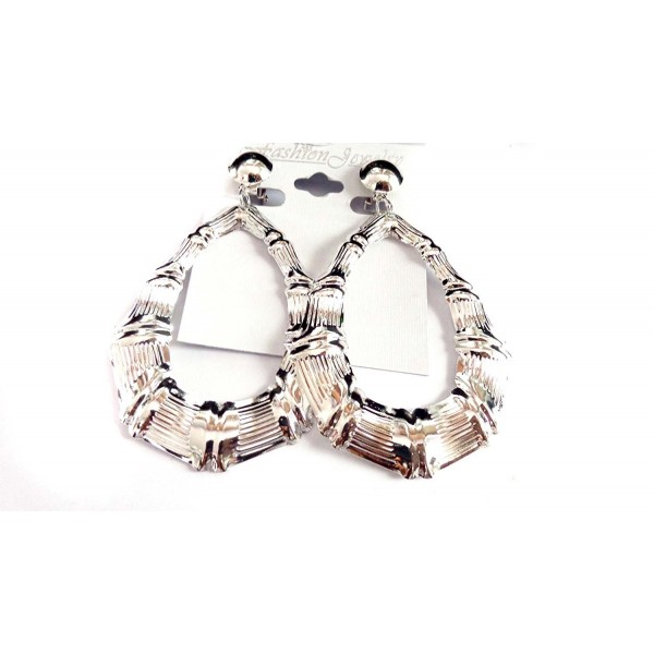 Clip-on Earrings Bamboo Earrings Silver Tone Teardrop Hoop Earrings - CH127DCV1BL