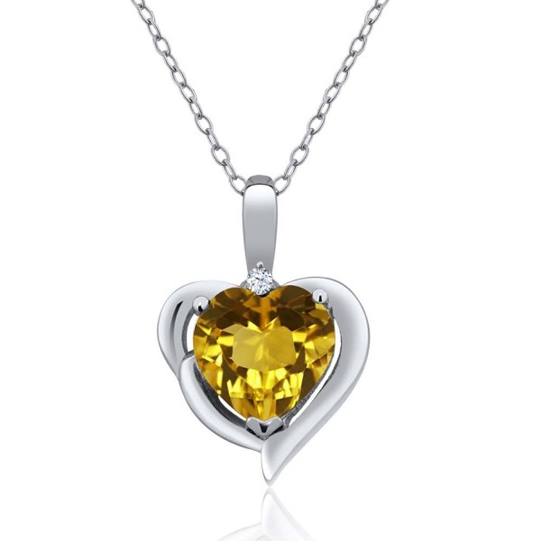 1.62 Ct Heart Shape Yellow Citrine and White Topaz 925 Sterling Silver Pendant Necklace with 18 Inch Silver Chain - CY128Z0H8LH