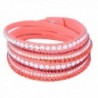 Eyourlife Fashion Leather Wrap Wristband Rhinestone Multilayer Bracelet Bangle Red - CK11PPRTJVV