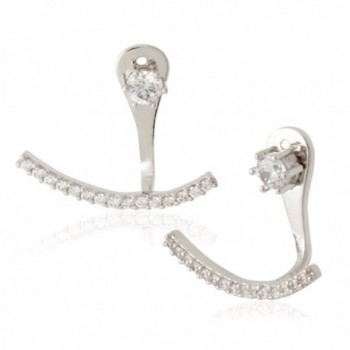 Front Back 2 in 1 Round Cubic Zirconia AAA Quality Stud and Ear Jacket Cuff Earrings by Lovey Lovey - CK12F429DAR