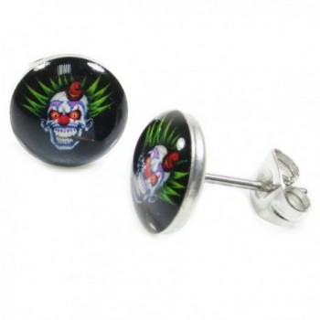 Pair Stainless Steel Round Punk Head Bad Skull Post Stud Earrings 10mm - CB11DP7MGB3