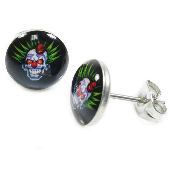 Pair Stainless Steel Round Punk Head Bad Skull Post Stud Earrings 10mm - CB11DP7MGB3