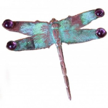 Verdigris Patina Solid Brass Dragonfly Pin - Amethyst - C5116Y8BQAV
