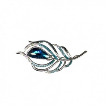 Dazzle Flash Austrian Crystal Elements Leaf Brooches Women Accessory-AGG019 - Blue - CV11Z5IY8X9